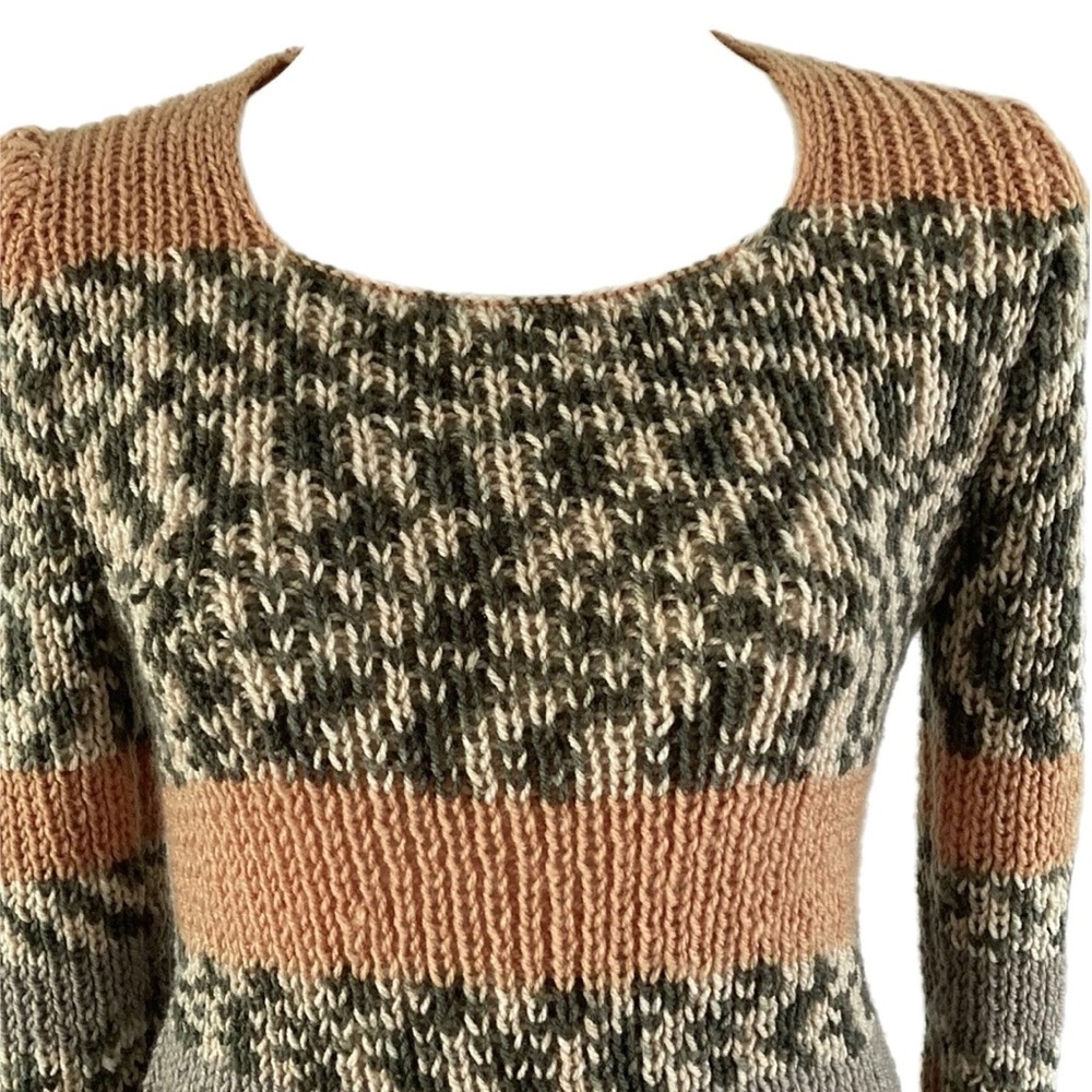 HANDMADE home knitted long sleeve ribbed Dress body-con Tan beige - Picture 3 of 10